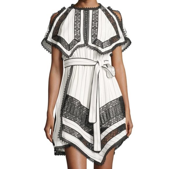 Self-Portrait Dresses & Skirts - SELF-PORTRAIT Monochrome Stripe Handkerchief dress